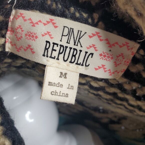 PINK REPUBLIC cardigan open front southwestern pattern‎ sweater M - Picture 5 of 6